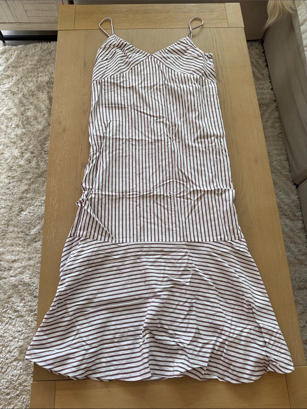 Club Monaco Brown and White Striped Slip Maxi Skirt